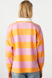 Hazel Blues® |  Contrast Striped Collared Neck Long Sleeve Sweatshirt