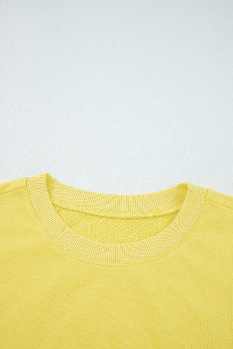 Hazel Blues® |  Yellow Cream Drop Shoulder Puff Sleeve Crop Pullover Drawstring Wide Leg Pants Set