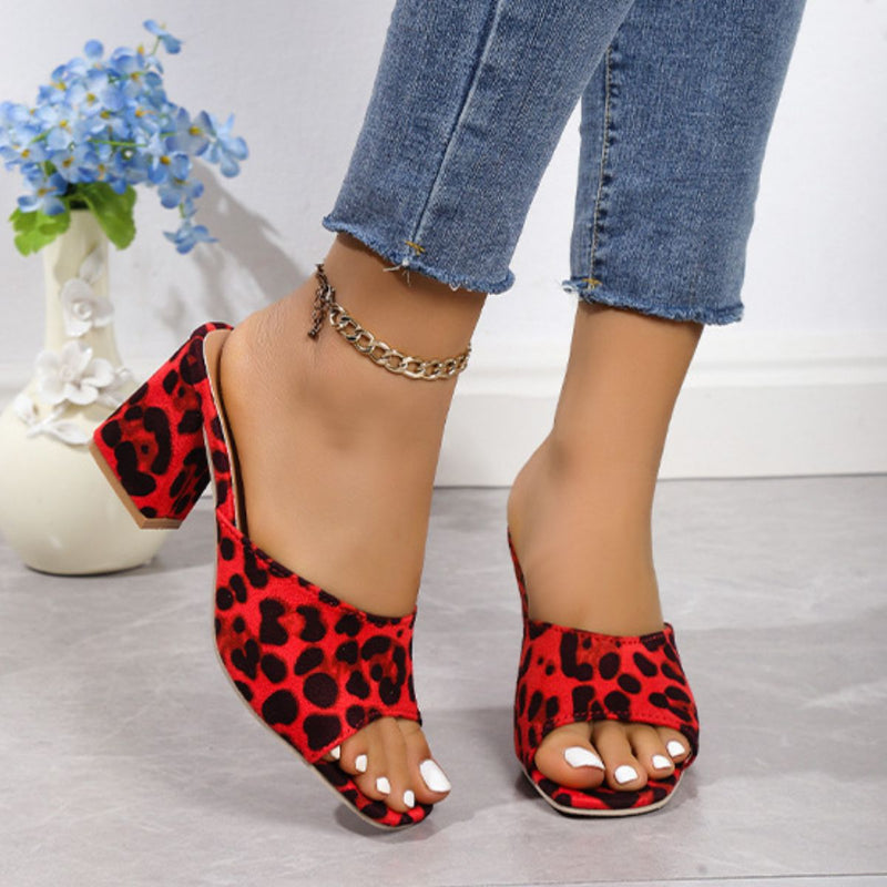 Hazel Blues® |  Leopard Block Heel Suede Sandals