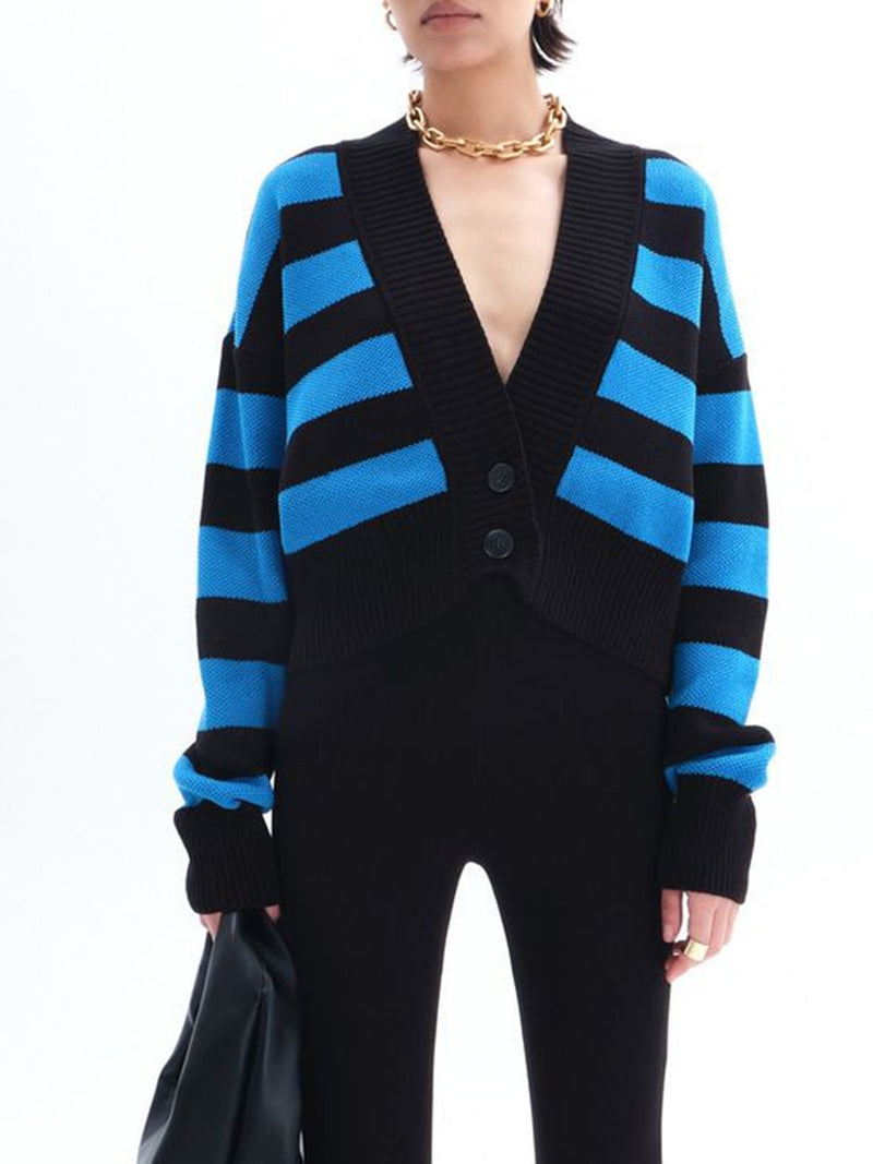 Hazel Blues® |  Striped Button Down Drop Shoulder Cardigan