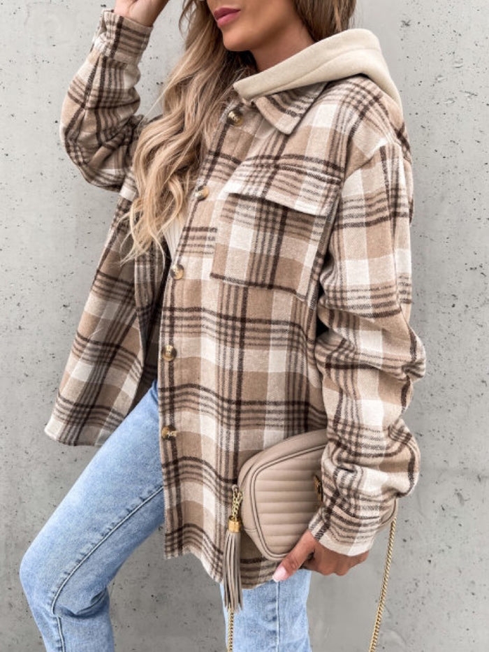 Hazel Blues® |  Plaid Button Up Jacket with Removable Hood