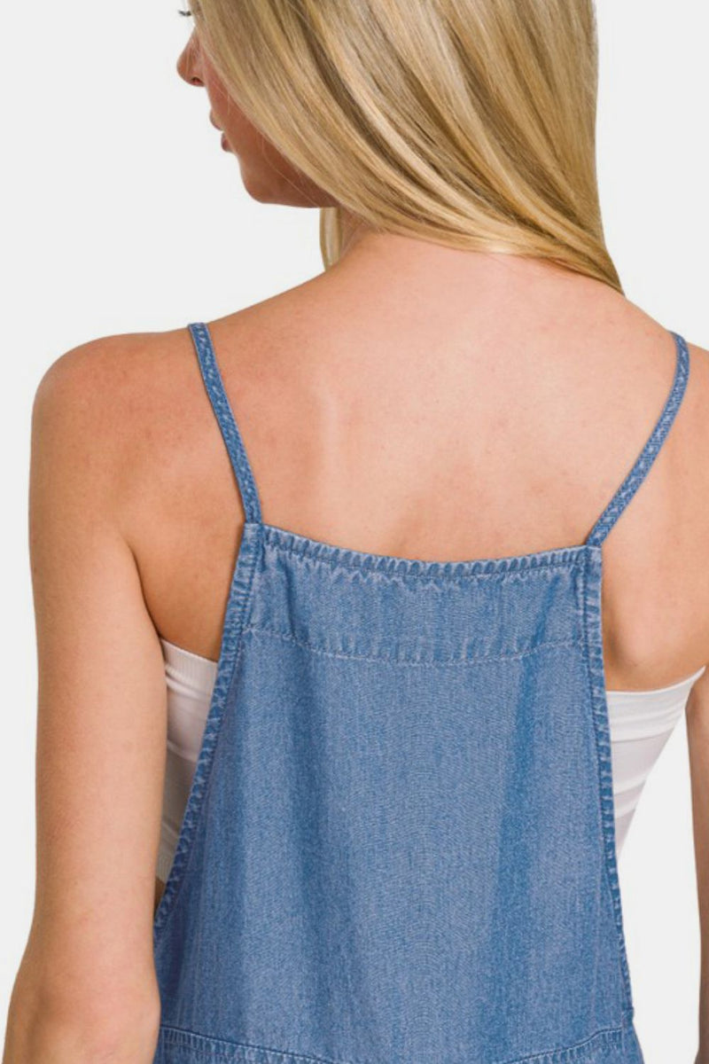 Hazel Blues® |  Zenana Washed Adjustable Strap Wide Leg Denim Overalls