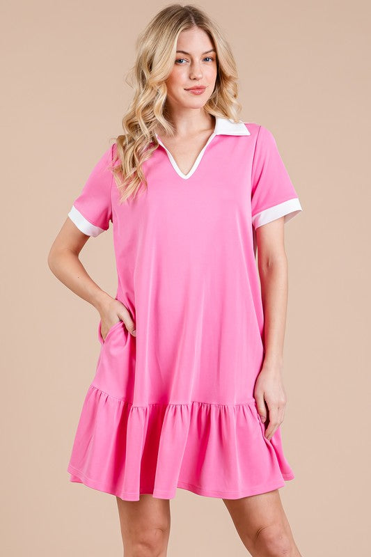 Hazel Blues® |  Ces Femme Ruffled Hem Johnny Collar Short Sleeve Dress