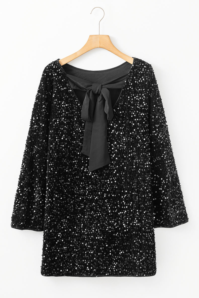 Hazel Blues® |  Sequin Bow Back Long Sleeve Mini Dress