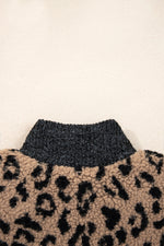 Hazel Blues® |  Khaki Leopard Print Zip Up Stand Neck Side Pocket Jacket