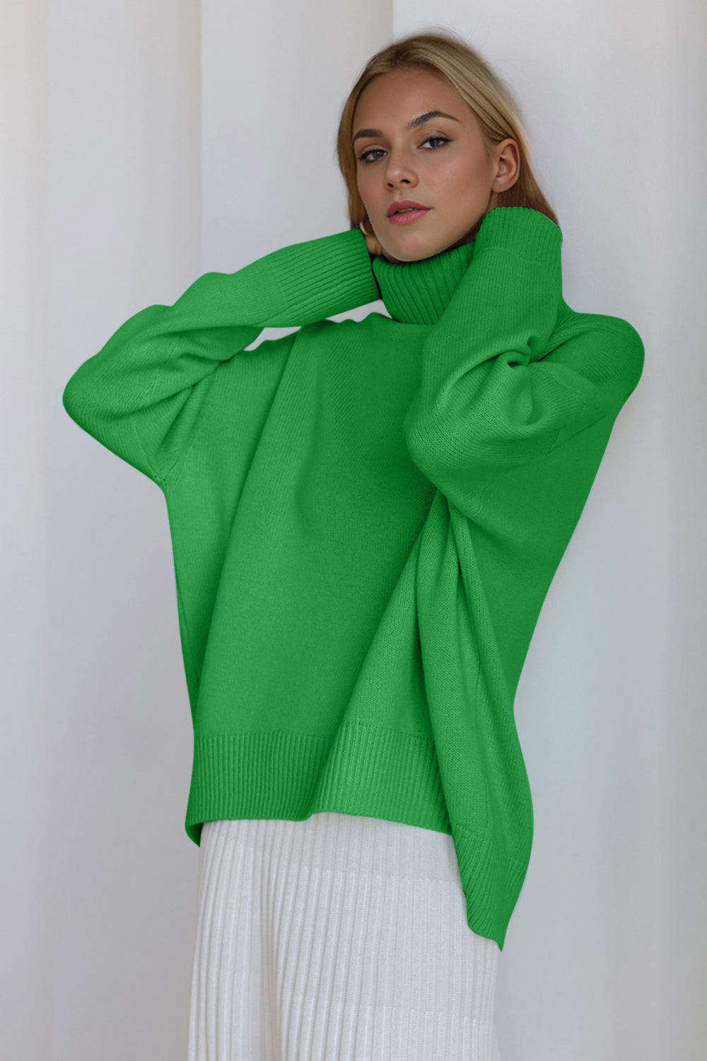 Hazel Blues® |  Basic Bae Turtleneck Dropped Shoulder Long Sleeve Sweater