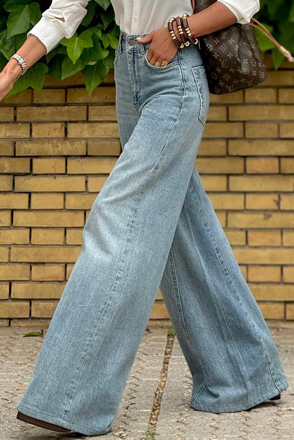 Josie Rae Dusk Blue Acid Wash Extra Wide-Leg High Waist Long Jeans