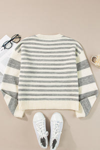 Hazel Blues® |  Striped Round Neck Dropped Shoulder Sweater