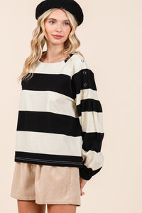 Hazel Blues® |  Mittoshop Striped Snap Shoulder Long Sleeve T-Shirt