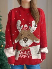 Hazel Blues® |  Reindeer Mock Neck Long Sleeve Sweater