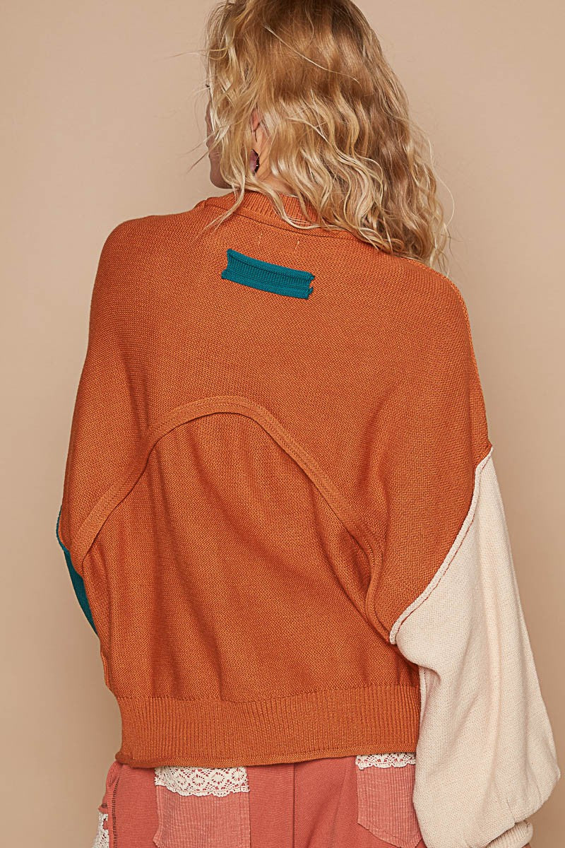 Hazel Blues® |  POL Color Block Roll Hem Hacci Sweater