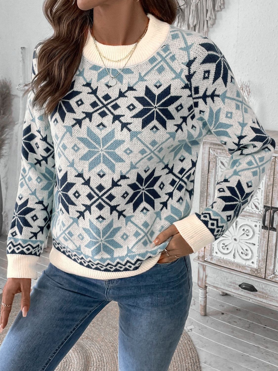 Hazel Blues® |  Perfee Graphic Round Neck Long Sleeve Sweater