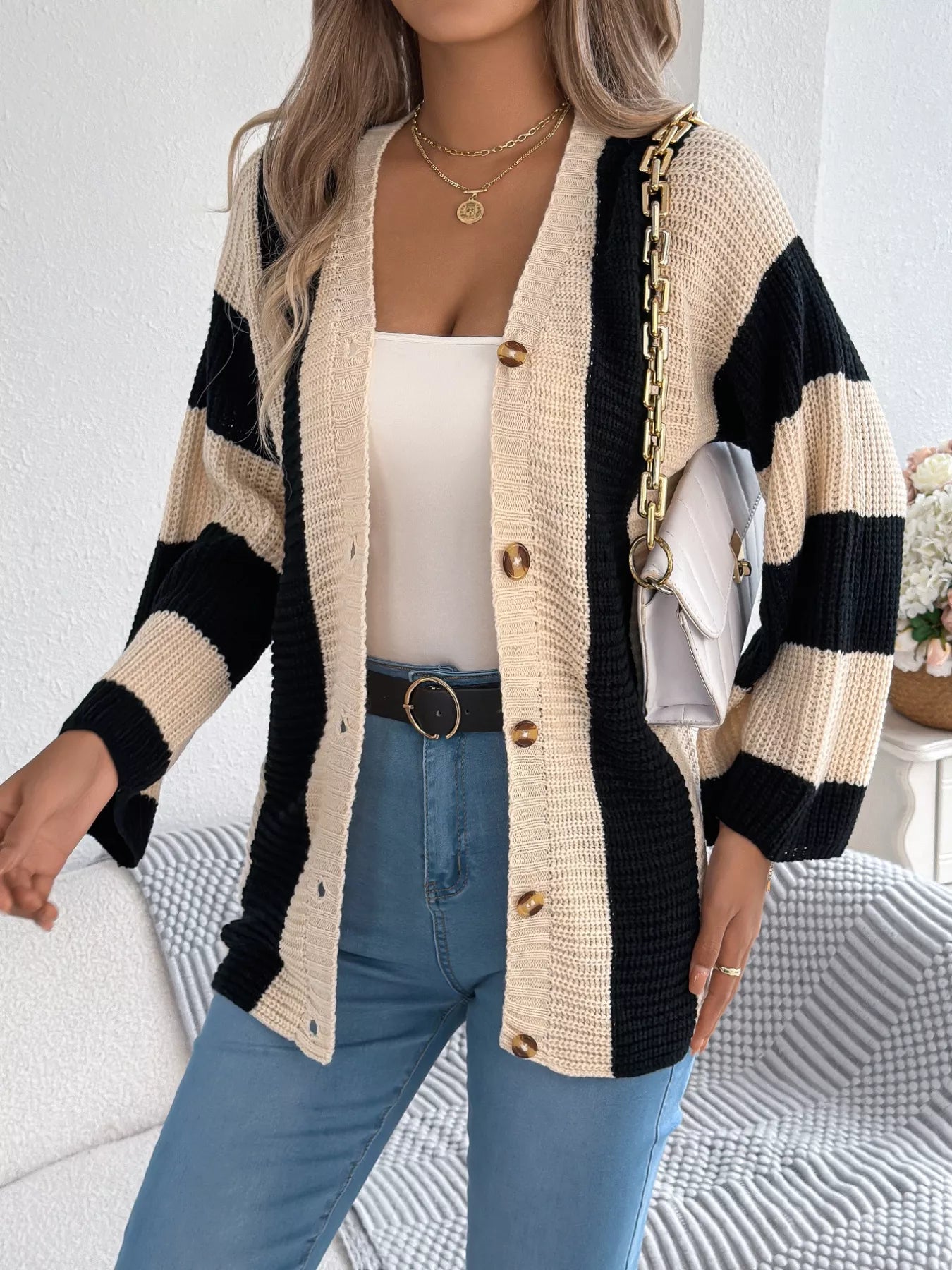Color Block Button-Up Cardigan – Hazel Blues®