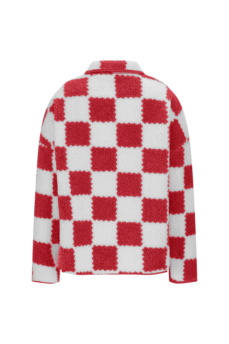 Hazel Blues® |  Checkered Snap Down Long Sleeve Teddy Jacket