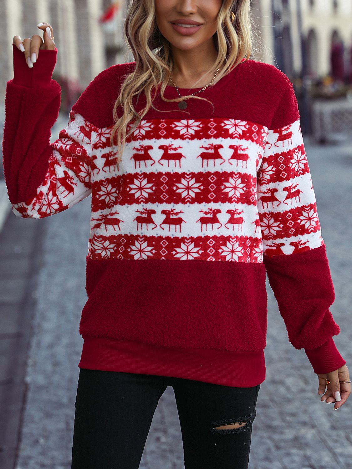 Hazel Blues® |  Christmas Element Round Neck Long Sleeve Sweatshirt