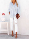 Hazel Blues® |  Striped Collared Neck Long Sleeve Shirt