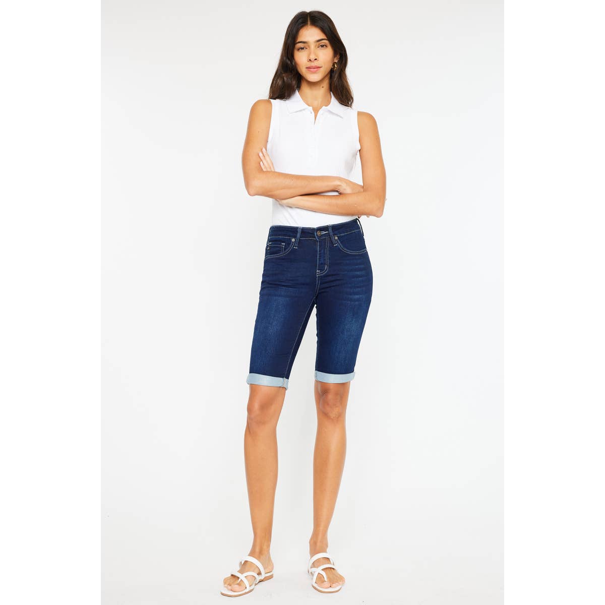 Hazel Blues® |   Kan Can Stone Wash Bermuda Shorts: Dark