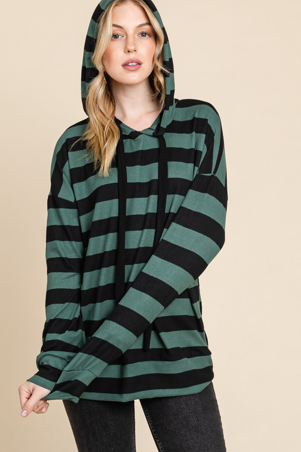 Hazel Blues® |  BOMBOM Drawstring Striped Dropped Shoulder Hoodie