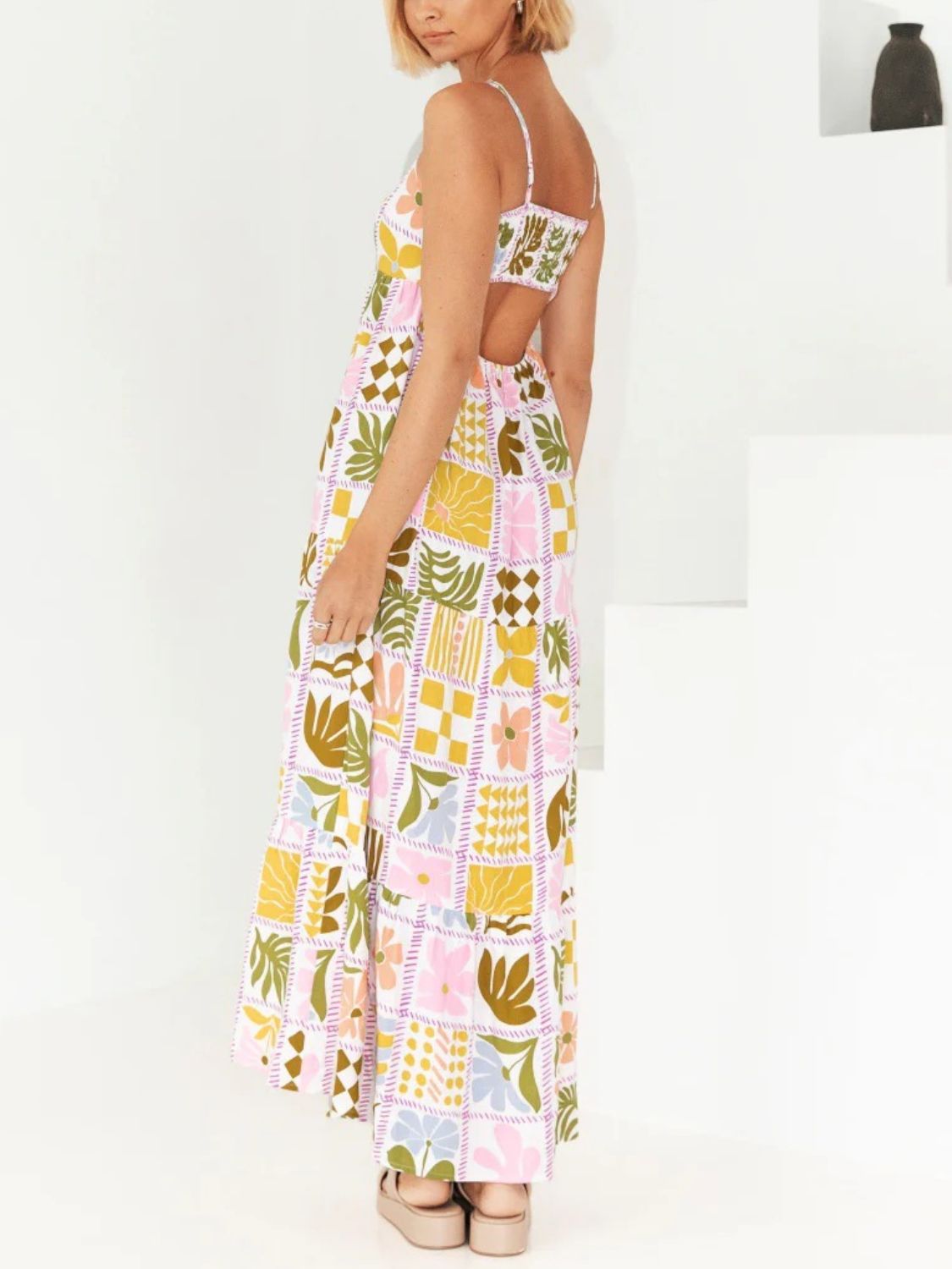 Hazel Blues® |  Cutout Printed Square Neck Maxi Cami Dress