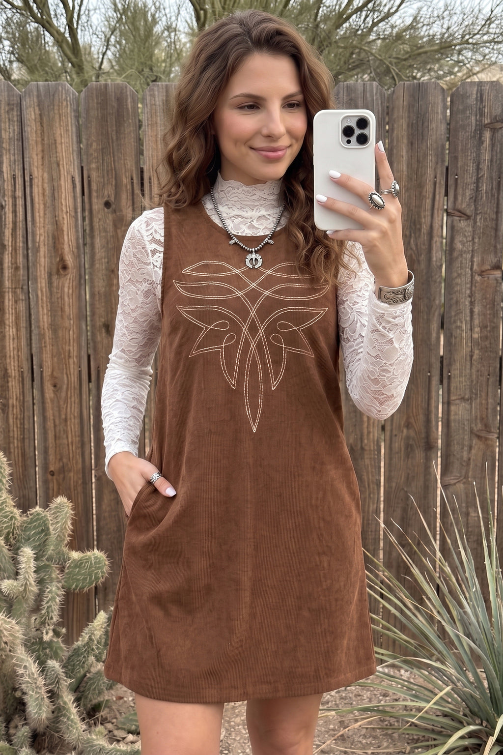 Lillian Belle Corduroy Embroidered Dress