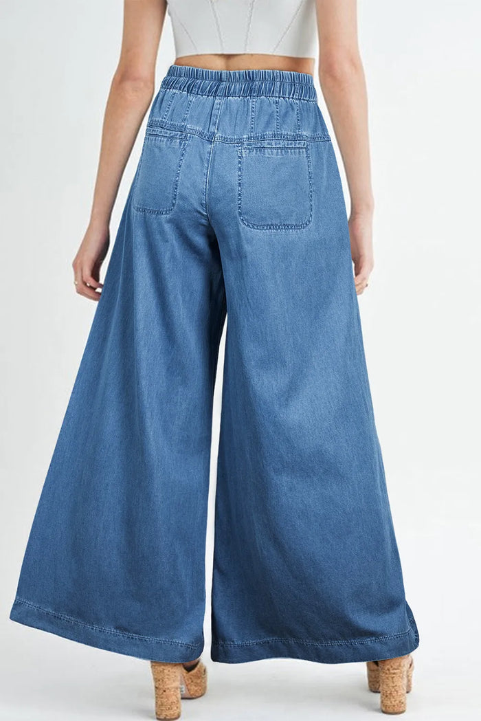 Hazel Blues® |  Drawstring Elastic Waist Wide Leg Jeans