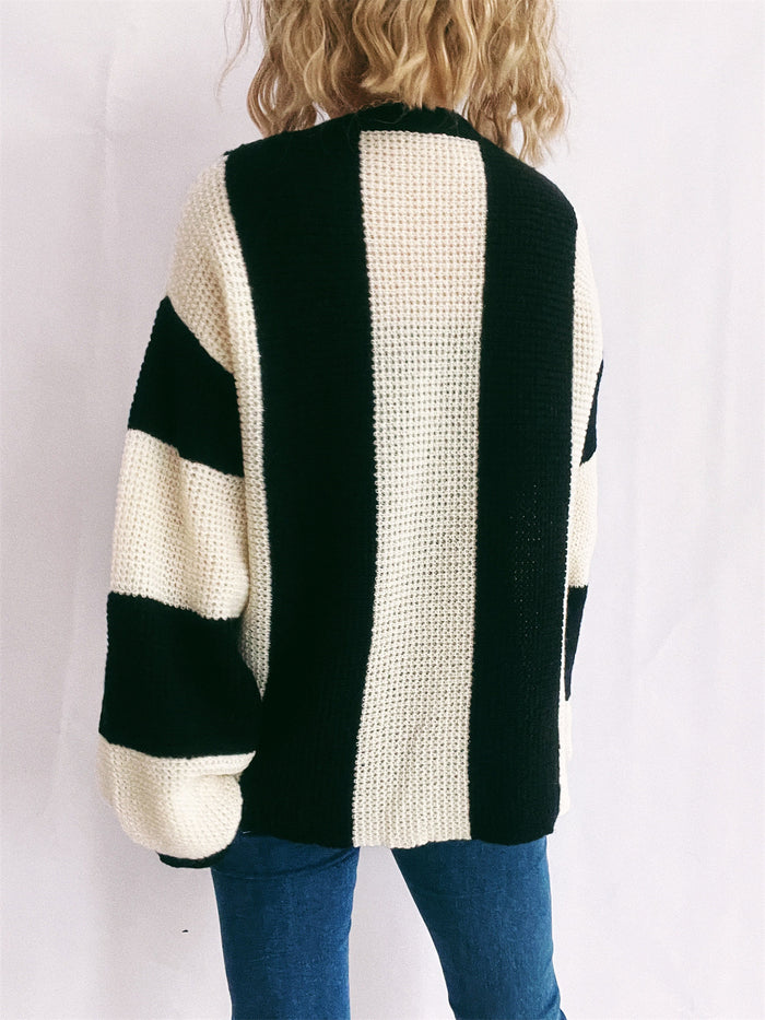 Hazel Blues® |  Color Block Round Neck Long Sleeve Sweater