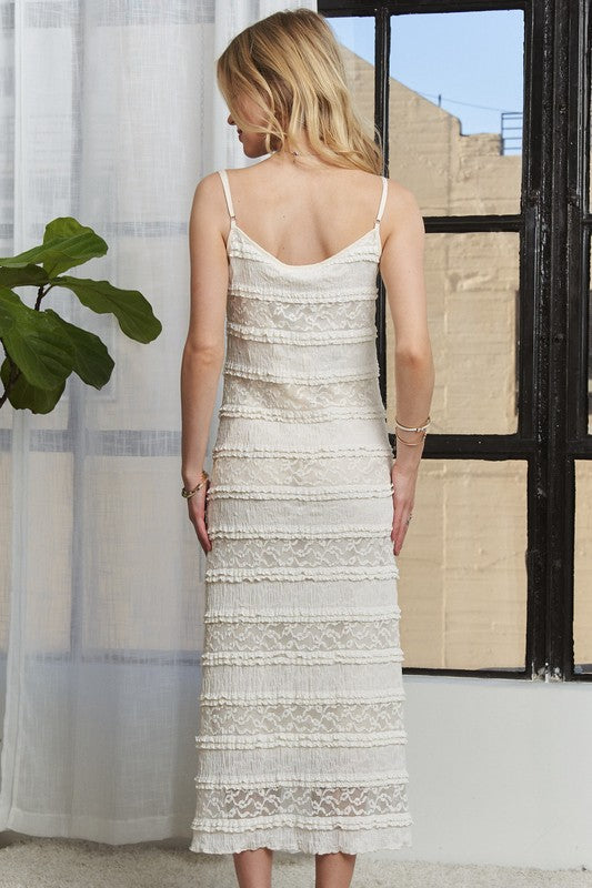 Adora Lace Scoop Neck Midi Cami Dress Beige / L