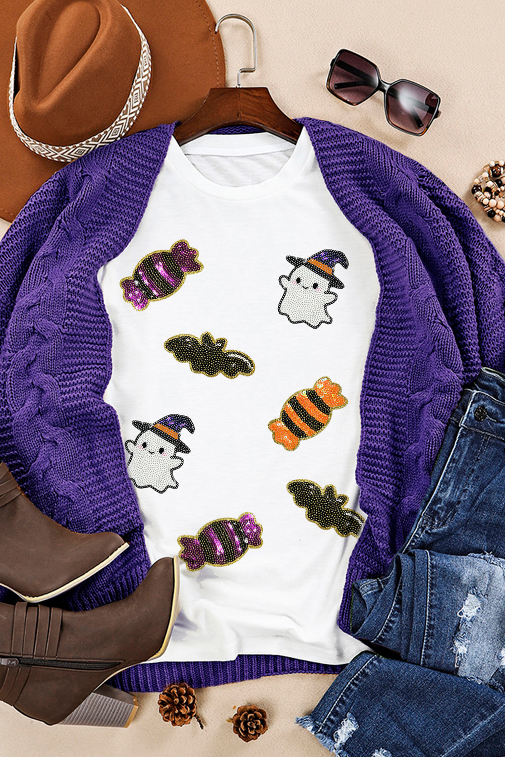 Halloween Spirit Sequin Graphic T-Shirt