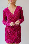 Hazel Blues® |  Sequin Surplice Long Sleeve Mini Dress