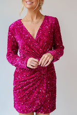 Hazel Blues® |  Sequin Surplice Long Sleeve Mini Dress