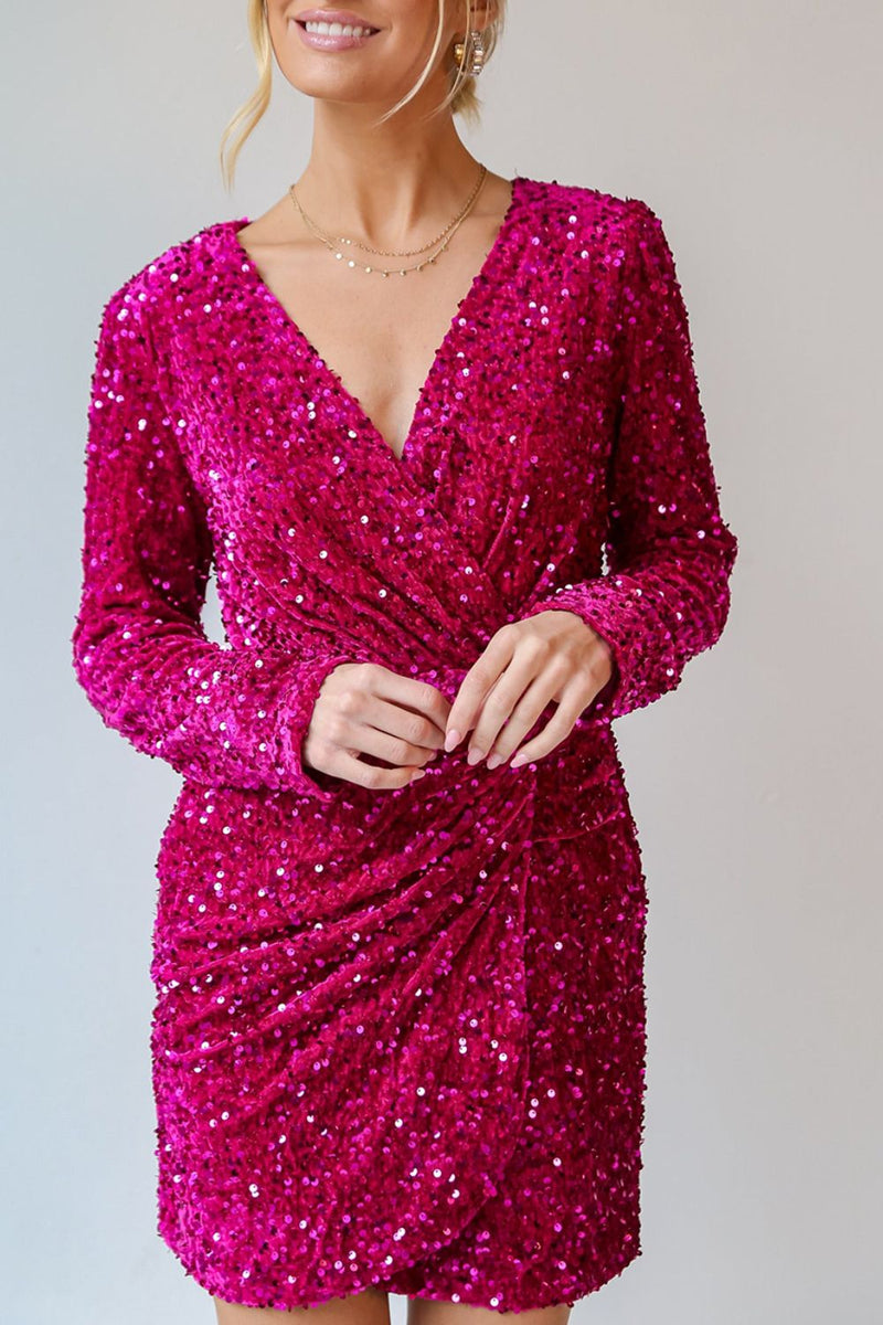 Hazel Blues® |  Sequin Surplice Long Sleeve Mini Dress