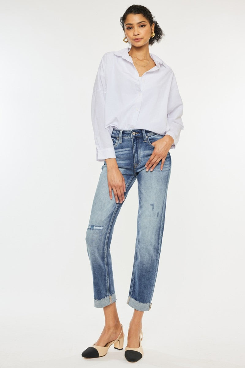 Hazel Blues® |  Kancan High Rise Cuffed Straight Jeans