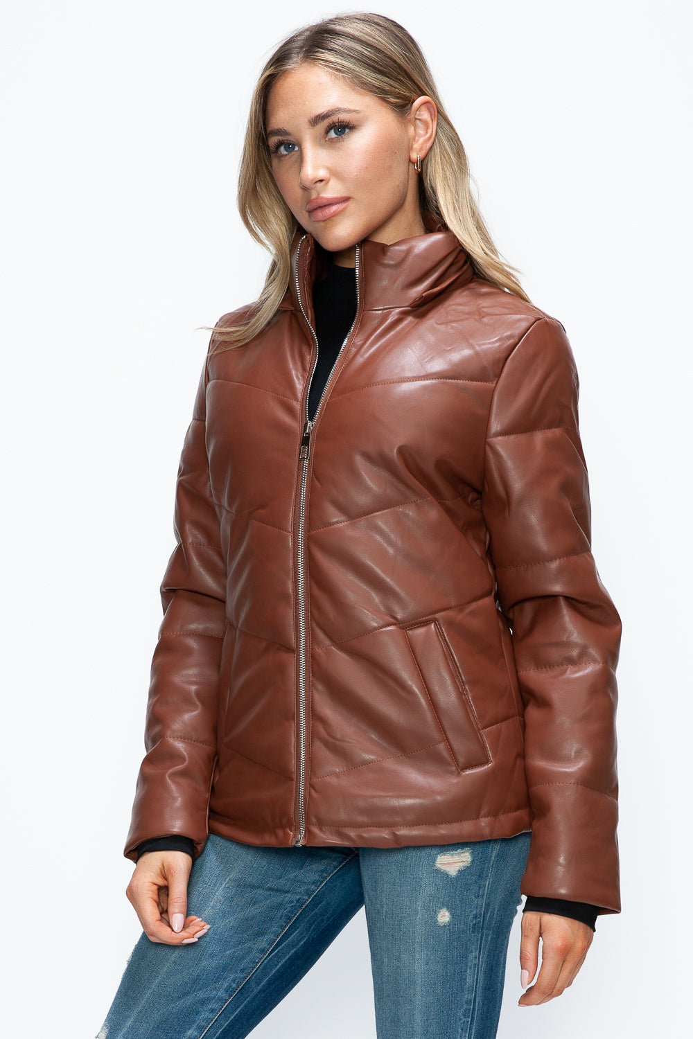 Hazel Blues® |  How Dare U Pocketed Zip Up Puffer Jacket with Removable Hood