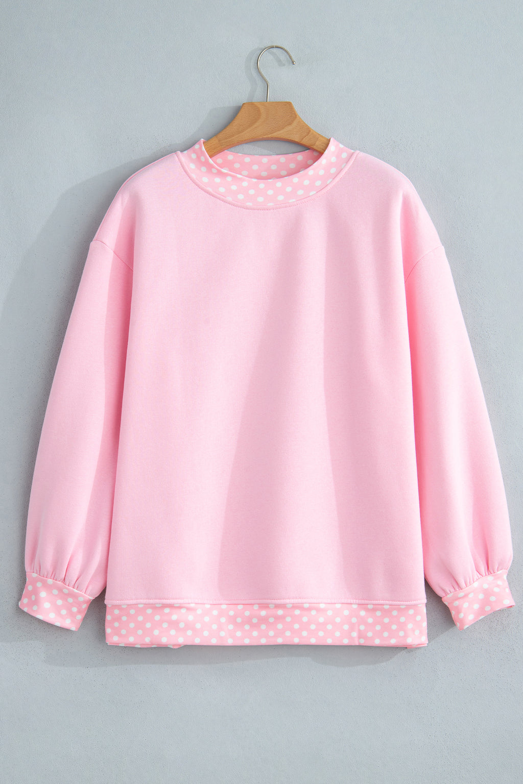 Pink Color-Block Polka-Dot Contrast Trim Oversized Sweatshirt