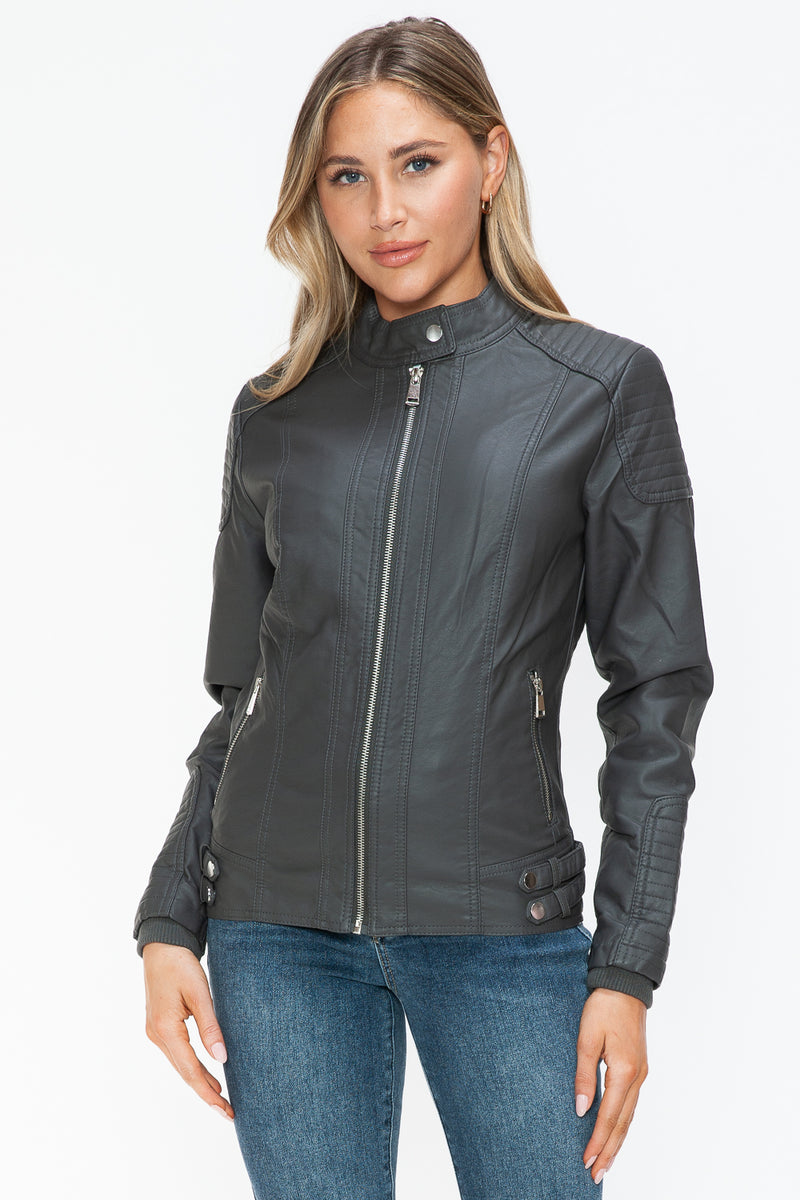 Hazel Blues® |  Snobbish Faux Leather Biker Jacket with Side Zip Pockets