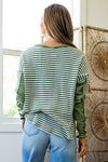 Hazel Blues® |  Green Stripe Thermal Knit Drop Shoulder Casual Top