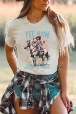 Hazel Blues® |  White YEE HAW State of mind Cowgirl Graphic Western Fashion Tee