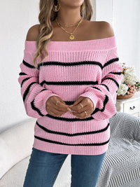 Hazel Blues® |  Striped Off-Shoulder Long Sleeve Sweater