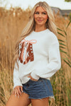 Hazel Blues® |  White Embroidered Bow Boots Graphic Drop Shoulder Sweater