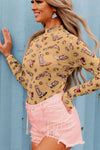 Hazel Blues® |  Printed Mock Neck Long Sleeve Bodysuit