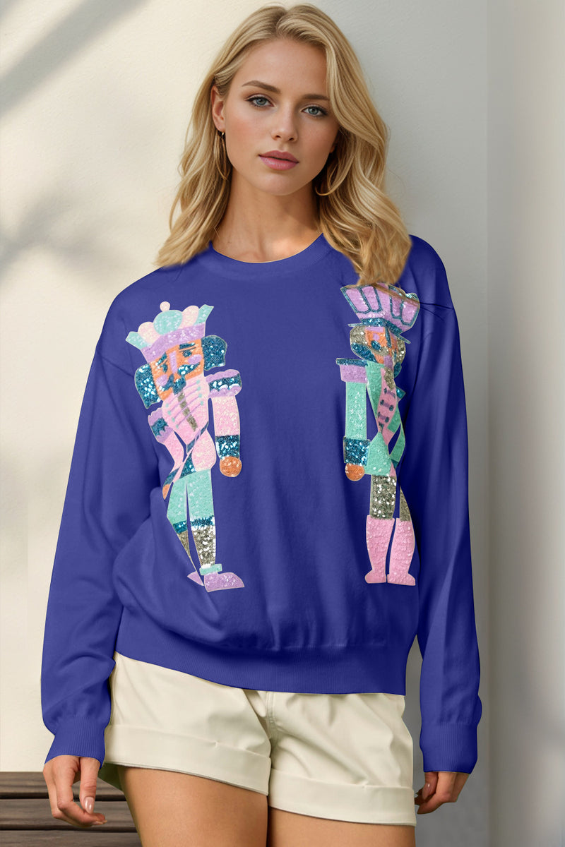 Hazel Blues® |  Double Take Sequin Nutcracker Long Sleeve Sweater