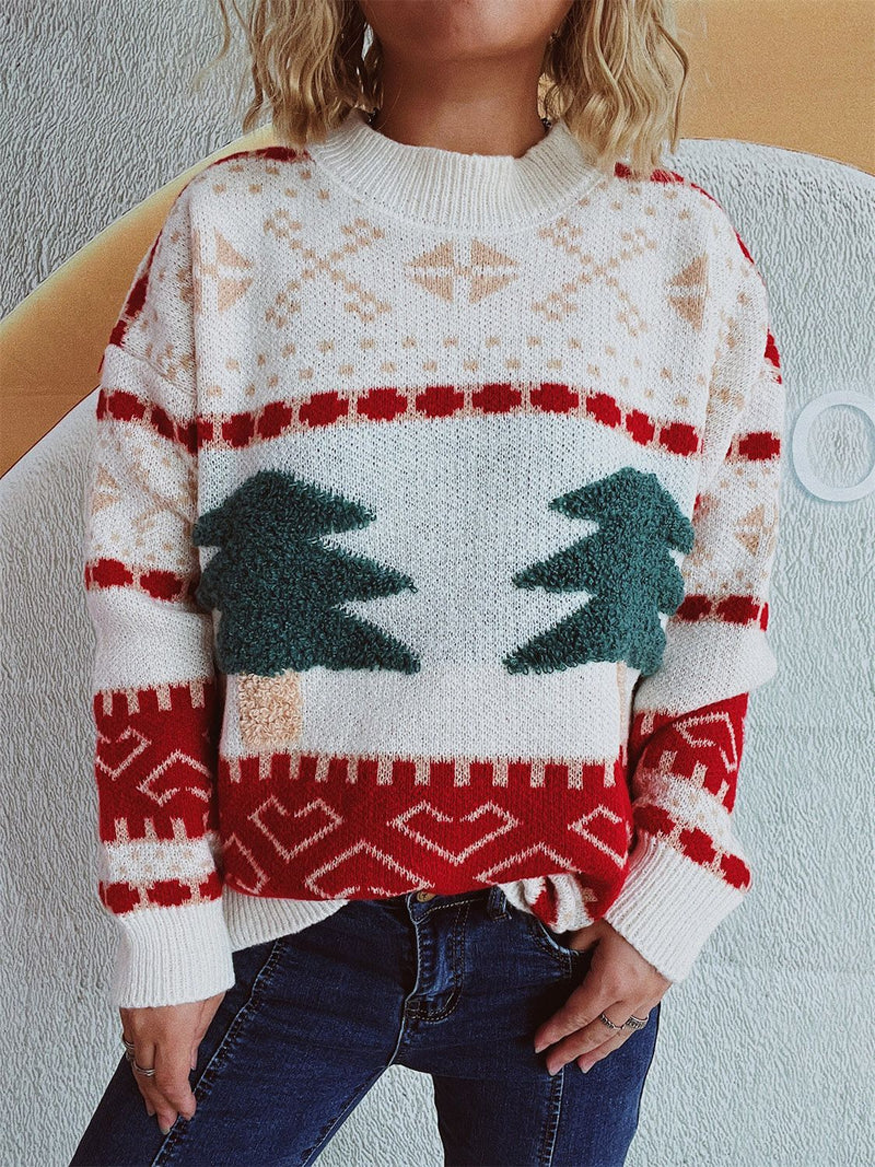 Hazel Blues® |  Christmas Tree Mock Neck Long Sleeve Sweater