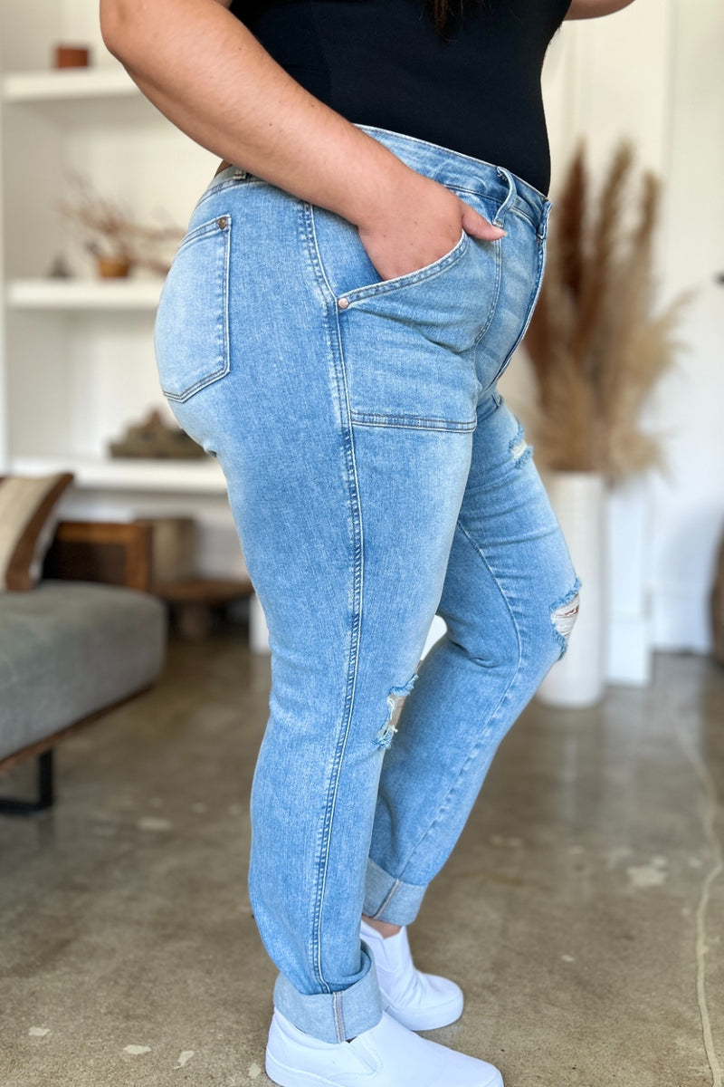 Hazel Blues® |  Judy Blue Distressed Straight Jeans with Patch Pockets