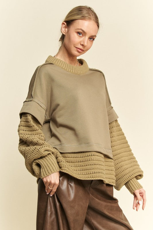 Hazel Blues® |  Davi & Dani Faux Layered Round Neck Sweater