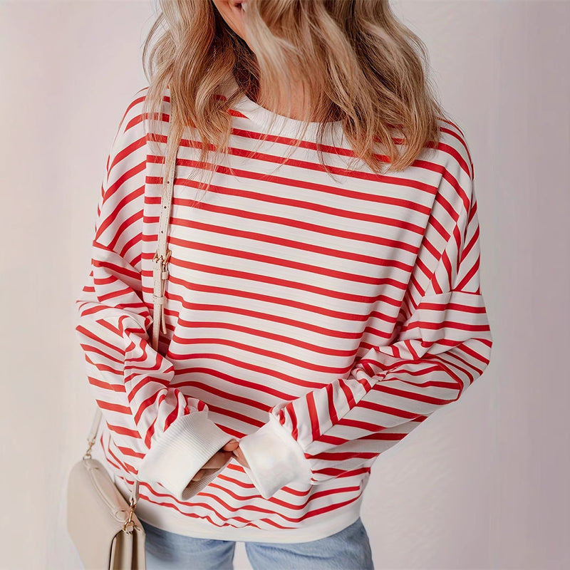 Hazel Blues® | Striped Round Neck Long Sleeve Sweatshirt