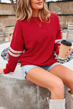 Hazel Blues® |  Evergreen Varsity Striped Detail Drop Shoulder Oversized Sweatshirt