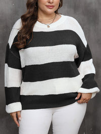 Hazel Blues® | Striped Round Neck Long Sleeve Sweater