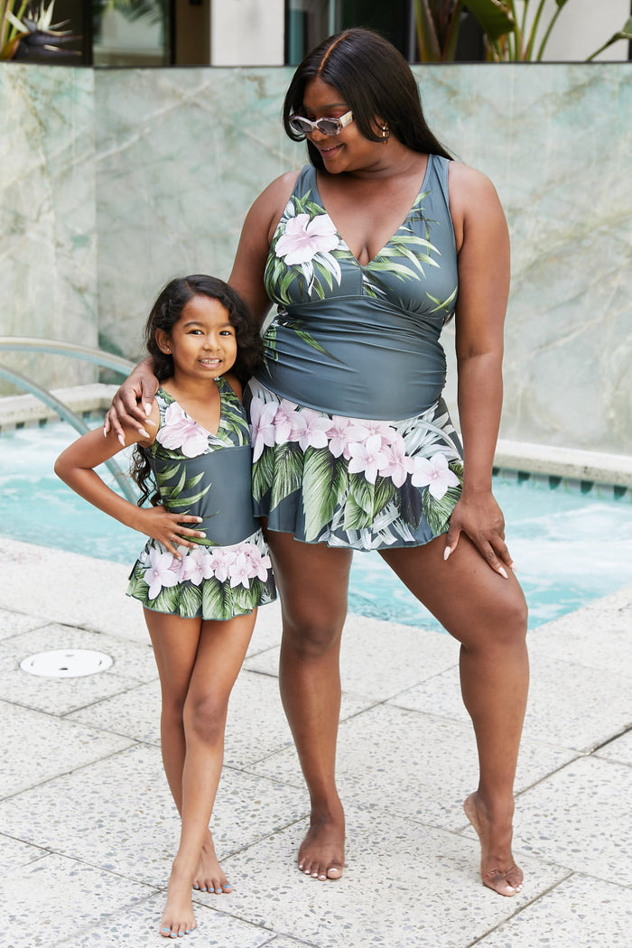 Hazel Blues® | Clear Waters Swim Dress in Aloha Forest: Youth