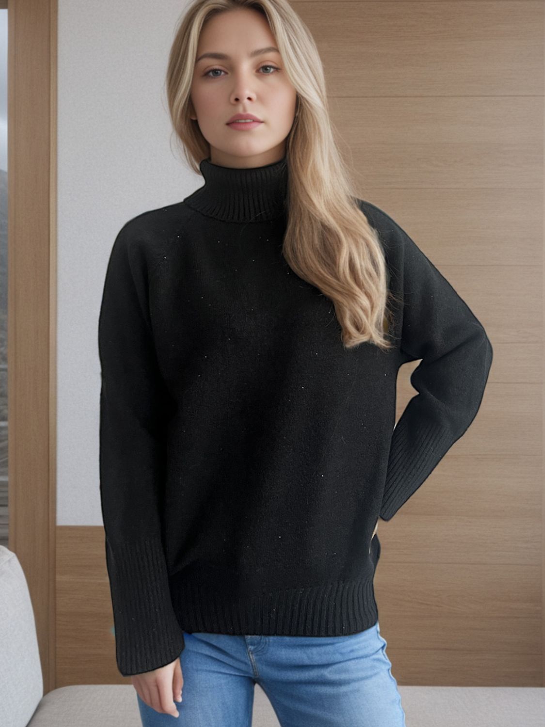 Hazel Blues® |  Turtleneck Raglan Sleeve Sweater