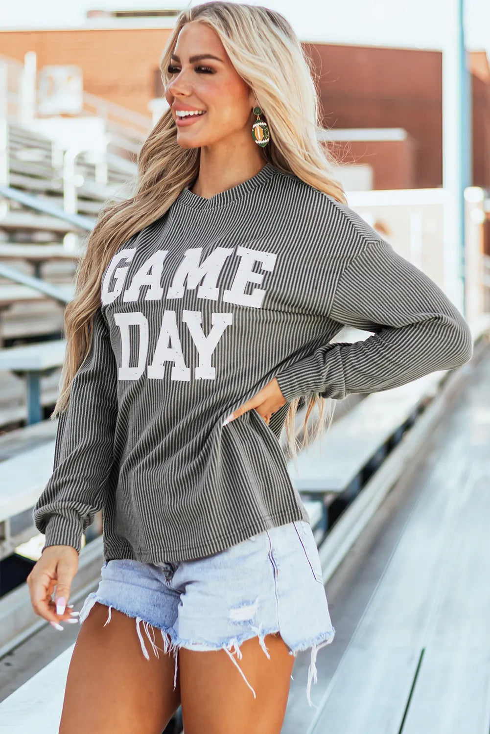 Hazel Blues® |  GAME DAY Striped Round Neck Long Sleeve Top